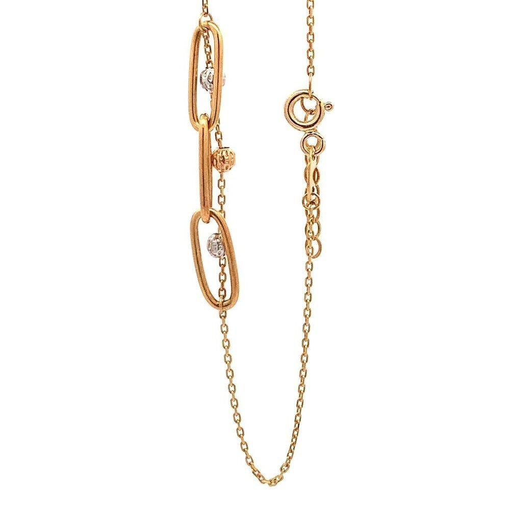 18K Gold Bracelet Cable Chain White Rose Yellow Gold Beads S 6.5 inches 0.5" ext - Picture 7 of 12